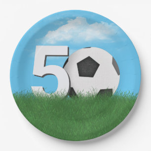 50th Birthday Soccer Ball In Green Grass Paper Plates