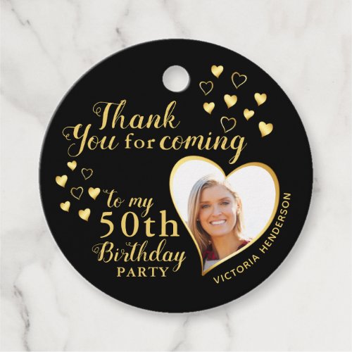 50th Birthday Solid Black and Gold Thank You Favor Tags