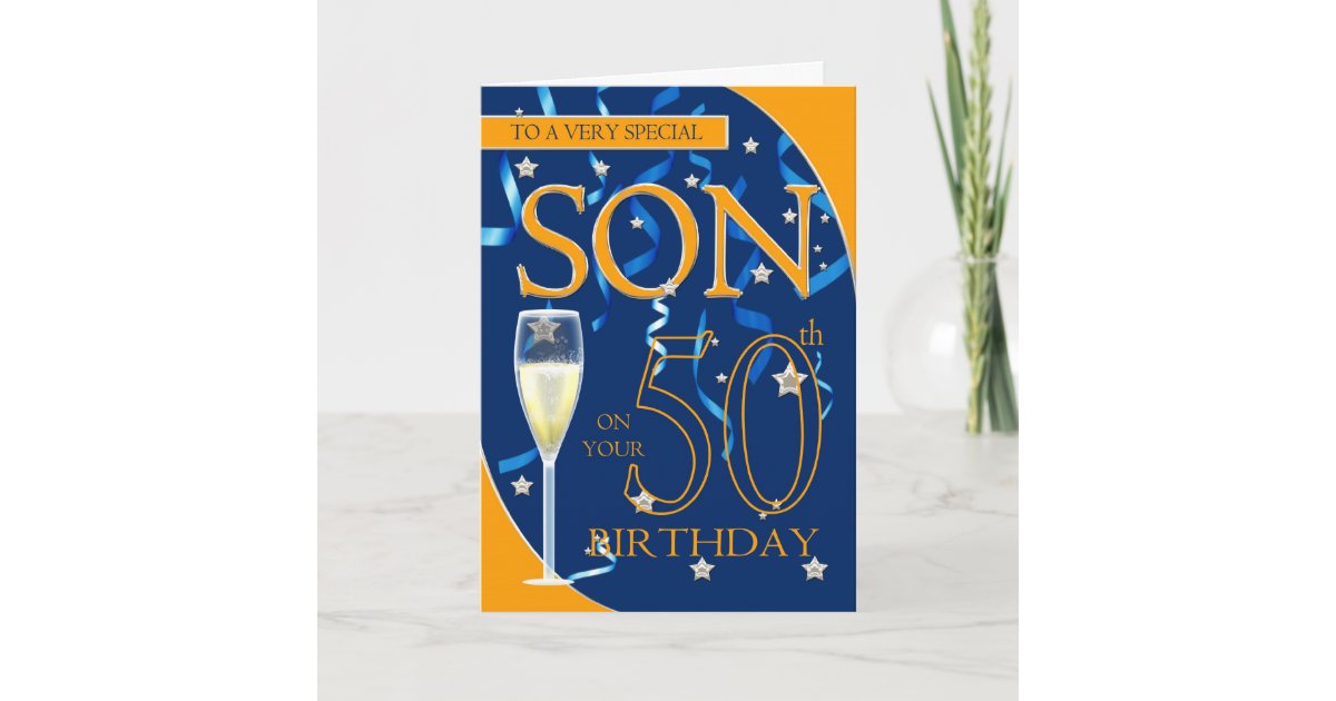 50th Birthday Card For Son 50th Birthday Son - Champagne Glass Card | Zazzle.com