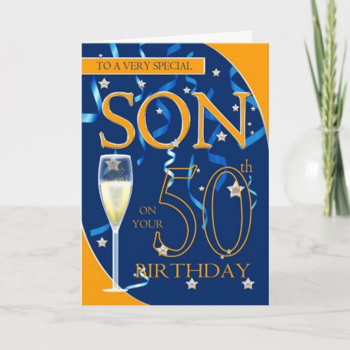 50th Birthday Son _ Champagne Glass Card