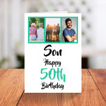 50th Birthday Son Green Modern Photo Collage Card at Zazzle