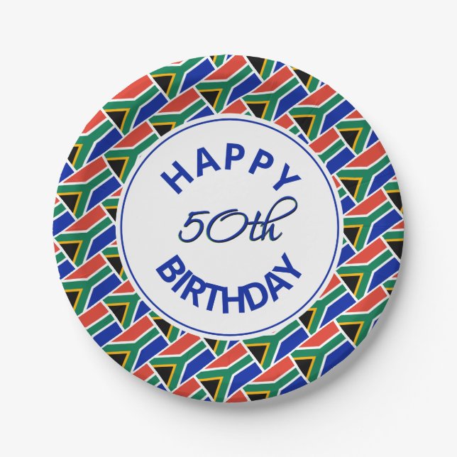 50th Birthday SOUTH AFRICA FLAG Custom Paper Plates (Front)
