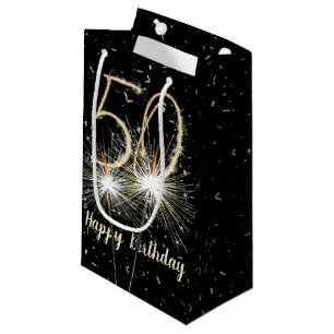 50th Birthday Sparkler On Black Small Gift Bag