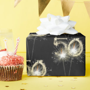 50th Birthday Sparklers on Black Wrapping Paper