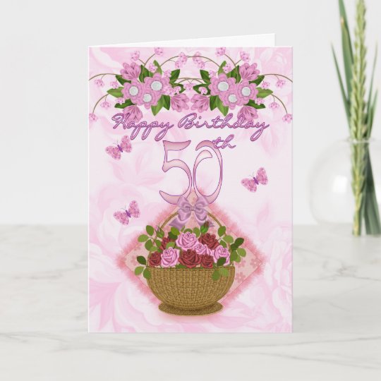 50th Birthday Special Lady, Roses And Flowers 50 Card