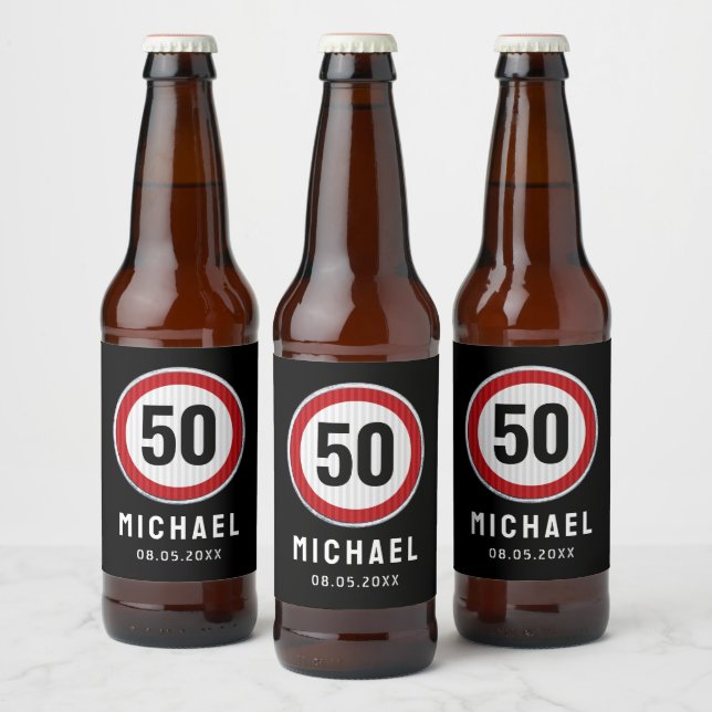 50th Birthday Speed Limit Sign - ANY AGE Beer Bottle Label (Bottles)