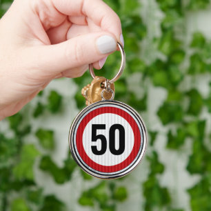 50th Birthday Speed Limit Sign - ANY AGE Keychain