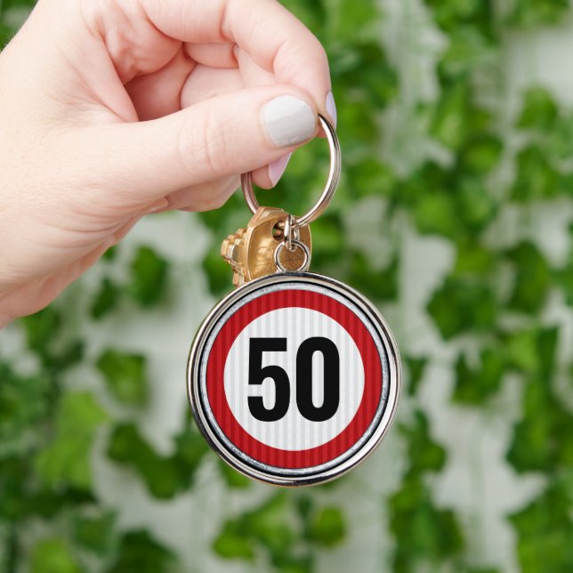 50th Birthday Speed Limit Sign - ANY AGE Keychain (Hand)