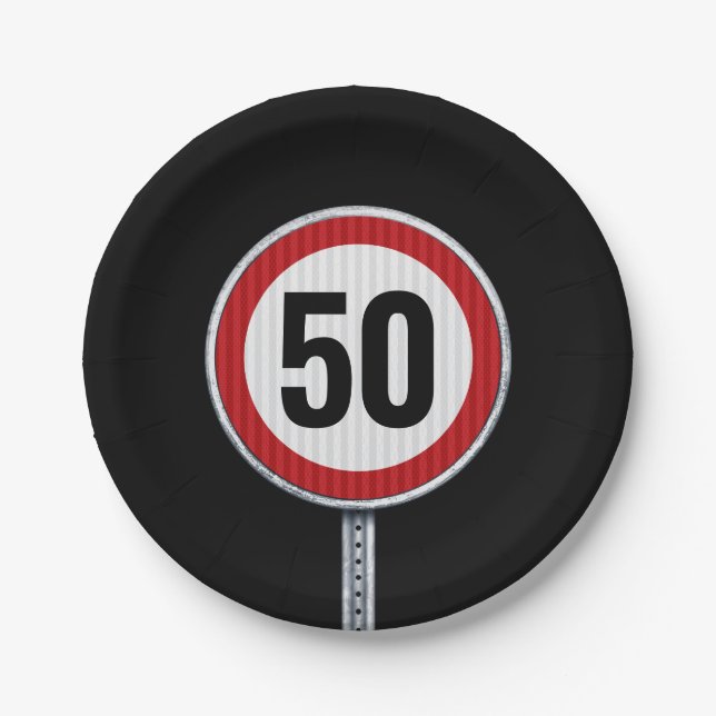 50th Birthday Speed Limit Sign - ANY AGE Paper Plates (Front)