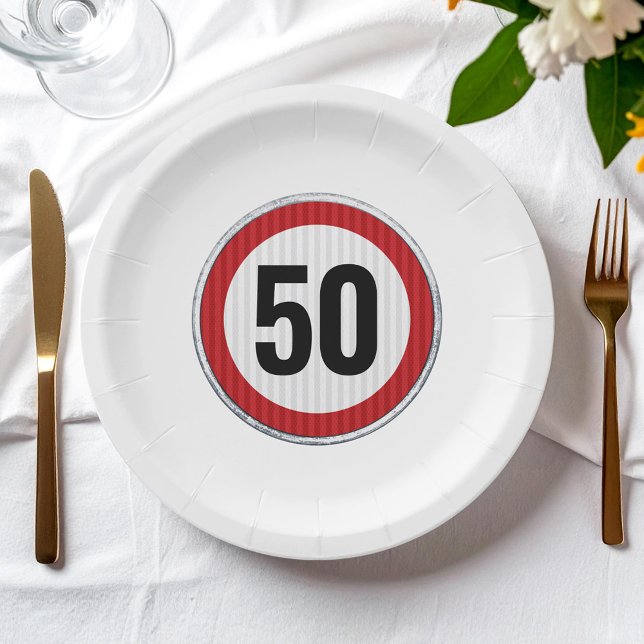 50th Birthday Speed Limit Sign - ANY AGE Paper Plates (Creator Uploaded)