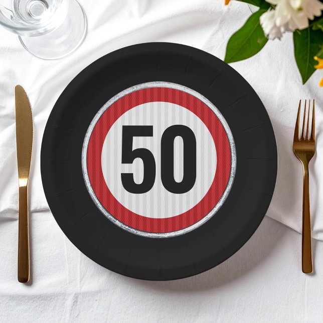 50th Birthday Speed Limit Sign - ANY AGE Paper Plates (Creator Uploaded)