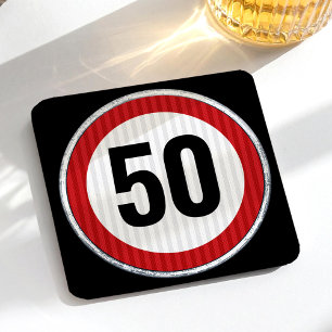 50th Birthday Speed Limit Sign - ANY AGE Square Paper Coaster