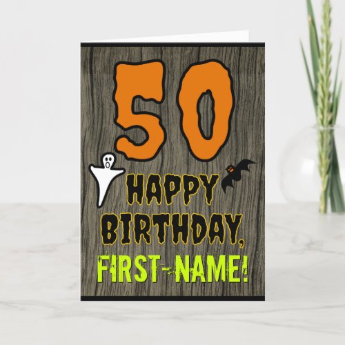 50th Birthday Spooky Halloween Theme Custom Name Card