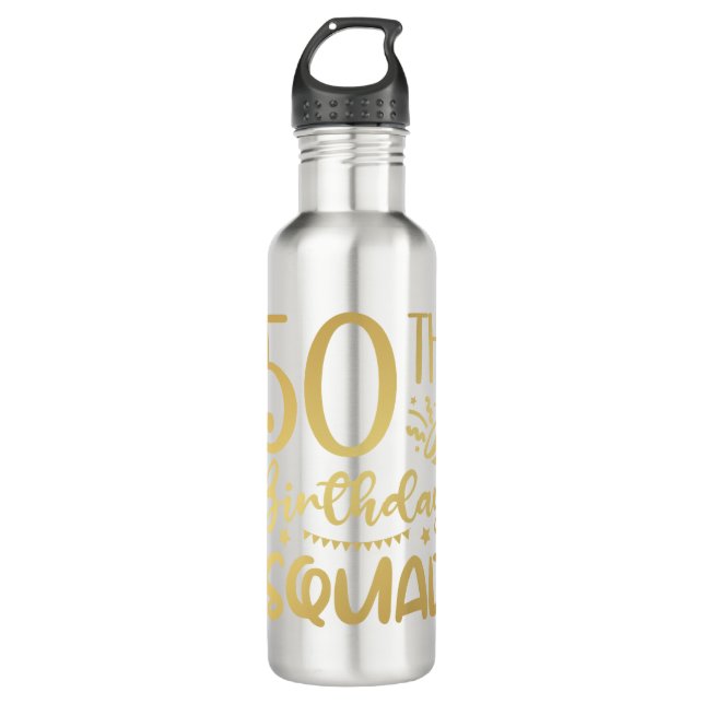 50th Birthday Squad 50 Party Crew Stainless Steel Water Bottle (Front)