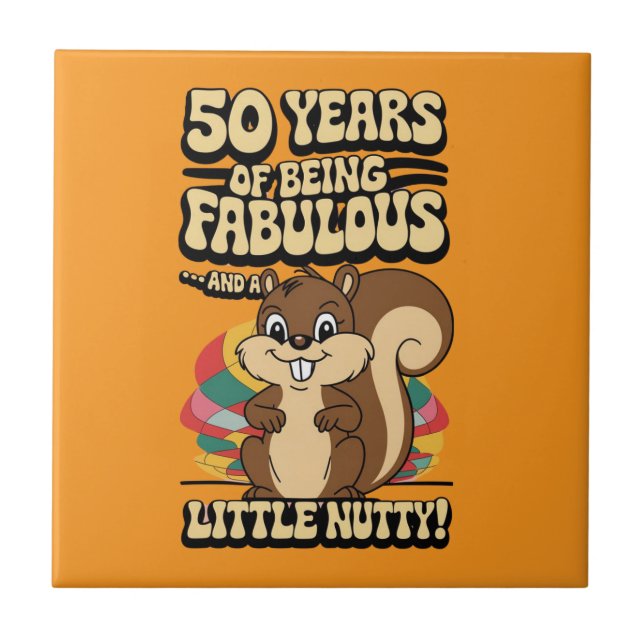 50th birthday squirrel drinking mats ceramic tile (Front)