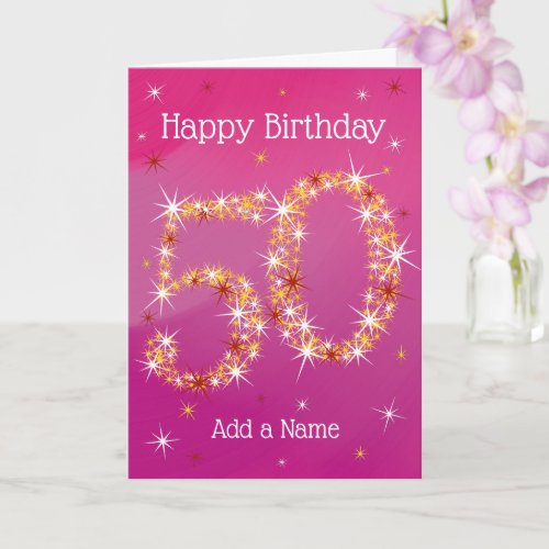 50th Birthday - Star Number - Pink - Age 50