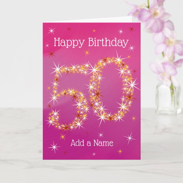50th Birthday - Star Number - Pink - Age 50 Card (Orchid)