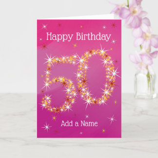 50th Birthday - Star Number - Pink - Age 50 Card
