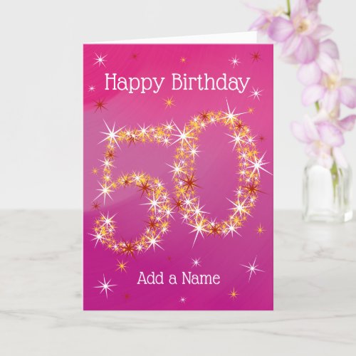 50th Birthday _ Star Number _ Pink _ Age 50 Card