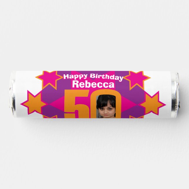 50th birthday star purple pink yellow photo breath savers® mints (Front)