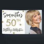 50th Birthday Stars Photo Gold Party Banner<br><div class="desc">50th Birthday Stars Photo Gold Party Banner. Personalize this modern gold faux glitter stars party banner with your custom photo and name.</div>