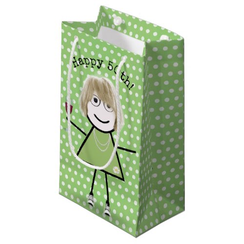 50th Birthday Stick Girl with Wine Glass  Small Gift Bag