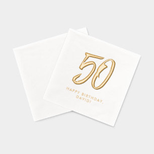 50th birthday stylish modern golden personalized foil napkins