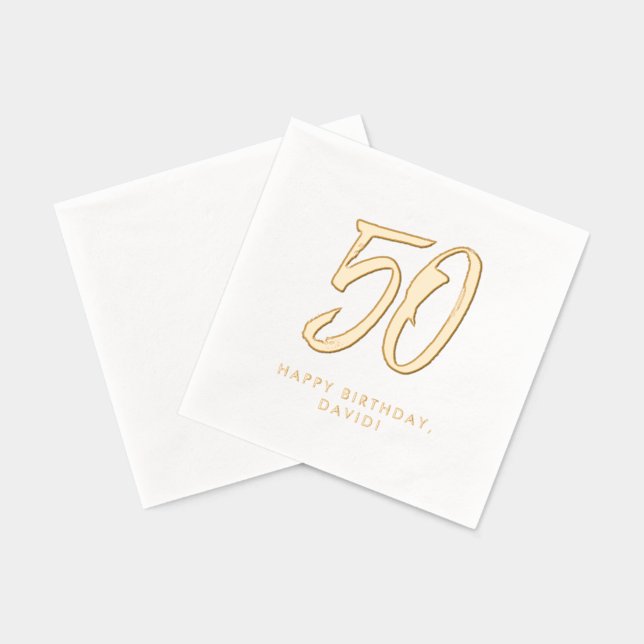 50th birthday stylish modern golden personalized foil napkins (Back)