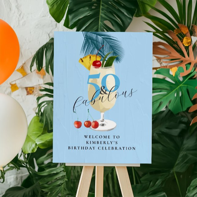 50th Birthday Summer Blue Pineapple Cocktail Party Foam Board (Creator Uploaded)