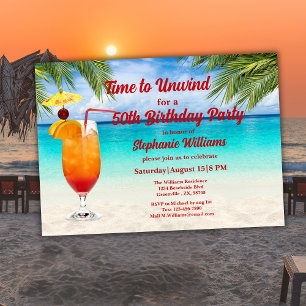 50th Birthday Summer Cocktail Beach Party Invitation