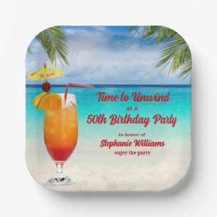 50th Birthday Summer Cocktail Beach Party Paper Plates