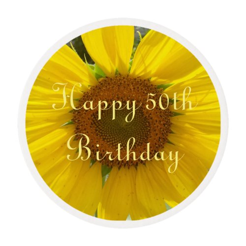 50th Birthday Sunflower Edible Frosting Round