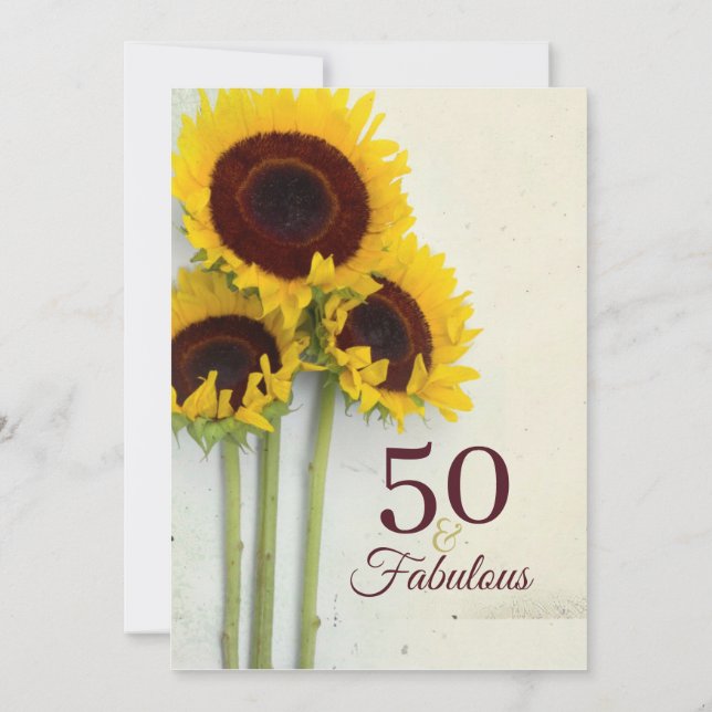 50th Birthday Sunflower Rustic   Invitation (Back)