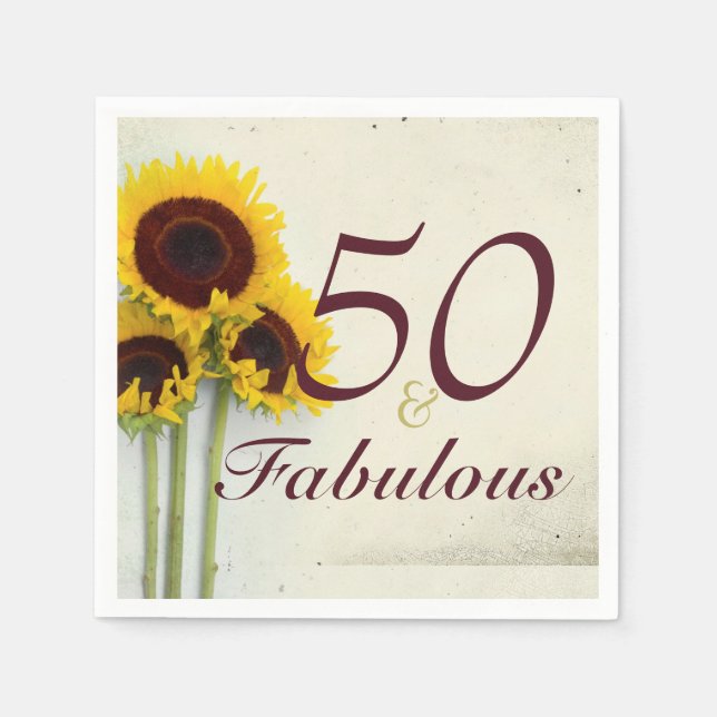 50th Birthday Sunflower Rustic party Napkins (Front)