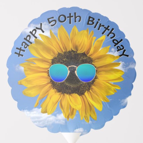 50th Birthday Sunflower With Sunglasses Balloon
