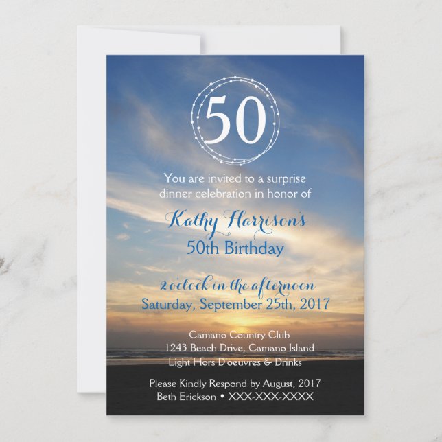 50th Birthday Sunset Beach Invitation Template (Front)