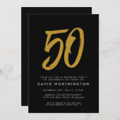 50th birthday suprise party black gold invitation (Front/Back)