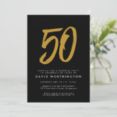 50th birthday suprise party black gold invitation (Standing Front)