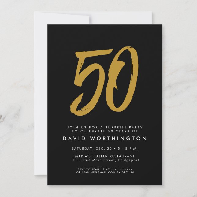 50th birthday suprise party black gold invitation (Front)