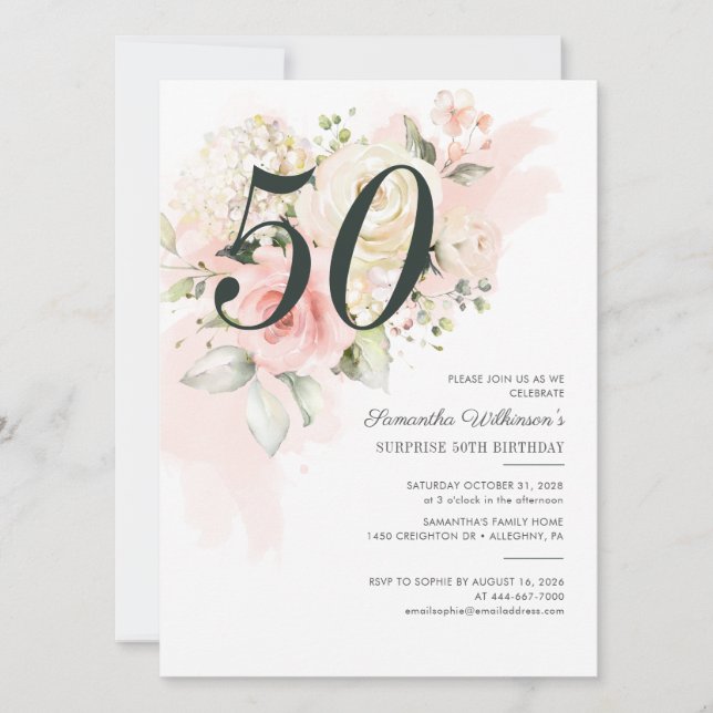 50th Birthday Surprise Party Floral Invitation (Front)