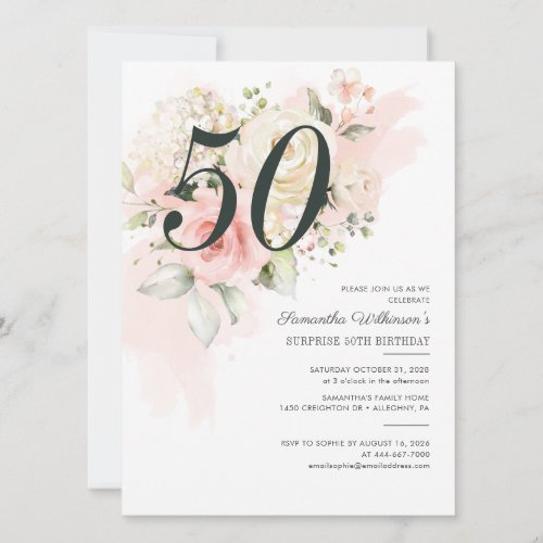 50th Birthday Surprise Party Floral Invitation