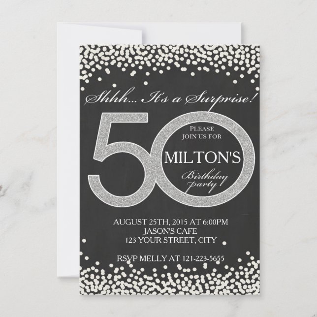 50th Birthday surprise party invitation card man (Front)