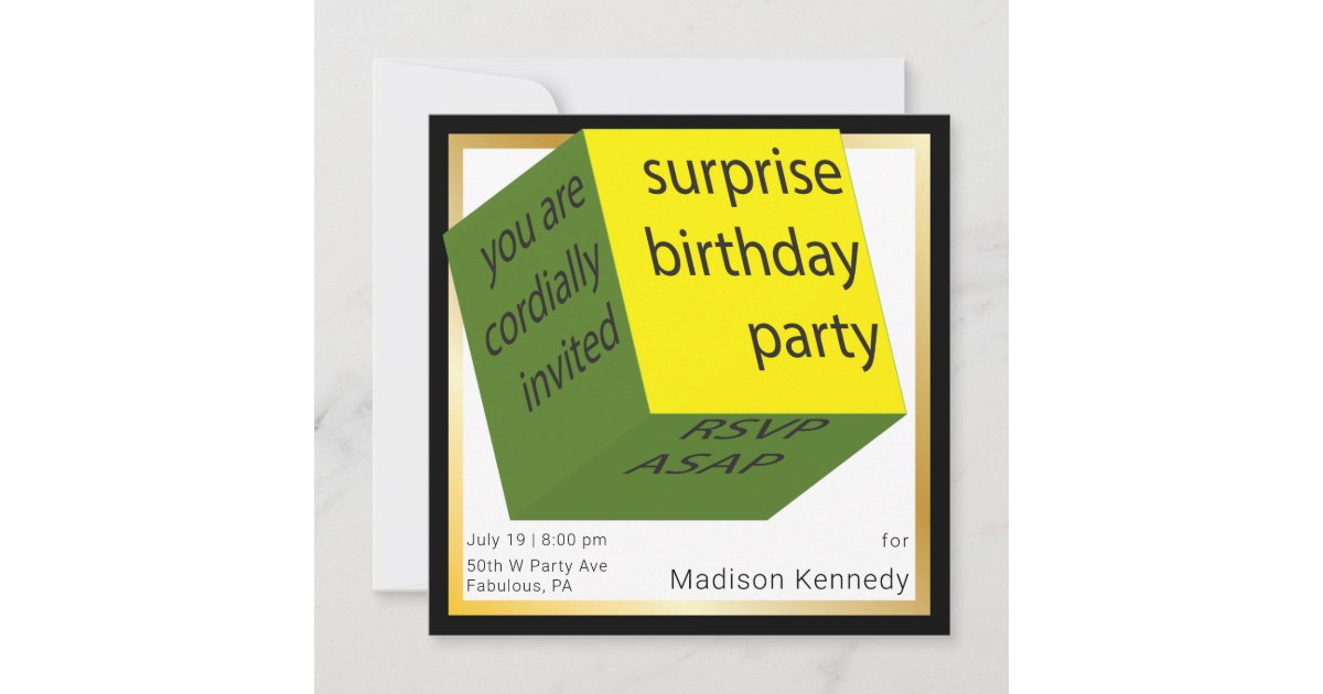 50th Birthday Surprise Party New Geometric Cube Invitation | Zazzle