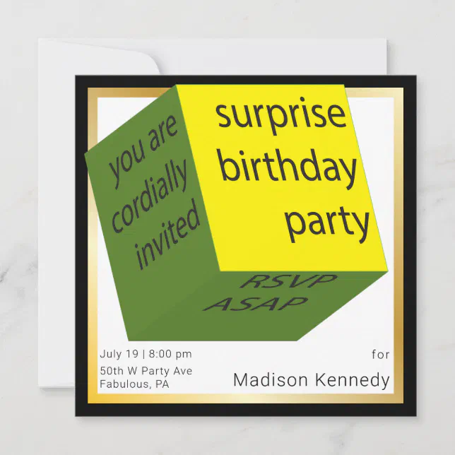 50th Birthday Surprise Party New Geometric Cube Invitation | Zazzle
