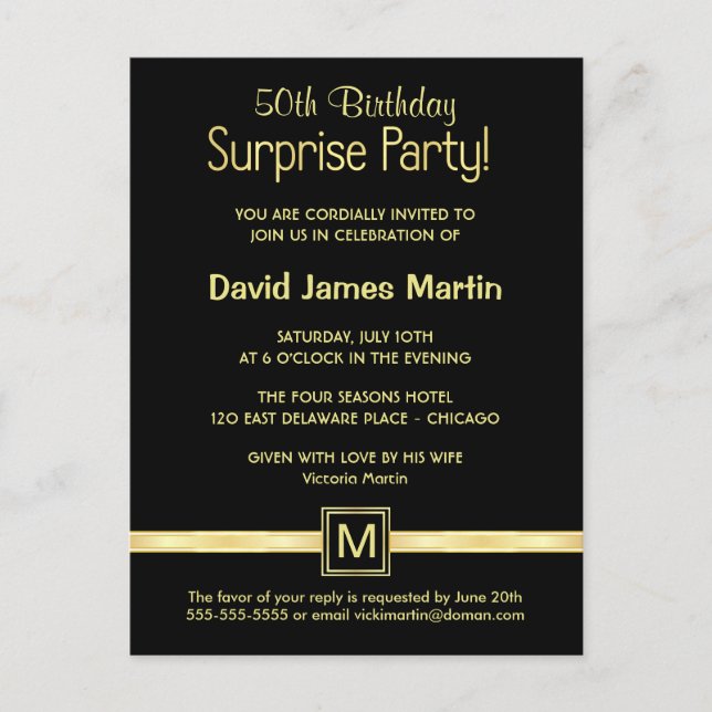 50th Birthday Surprise Party - Sample Invitations (Front)