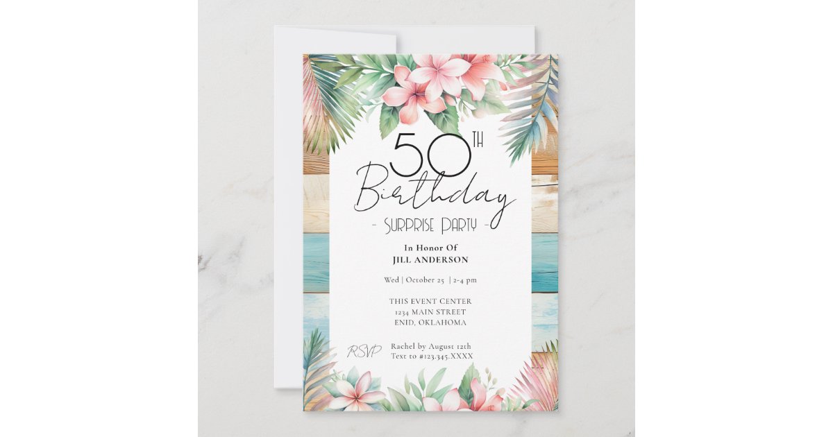 50th Birthday Surprise Party Tropical  Invitation