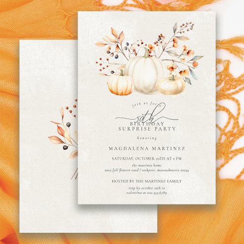 50th Birthday Surprise Party White Pumpkin Fall Invitation