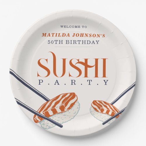 50th Birthday Sushi Party Simple Retro Paper Plates