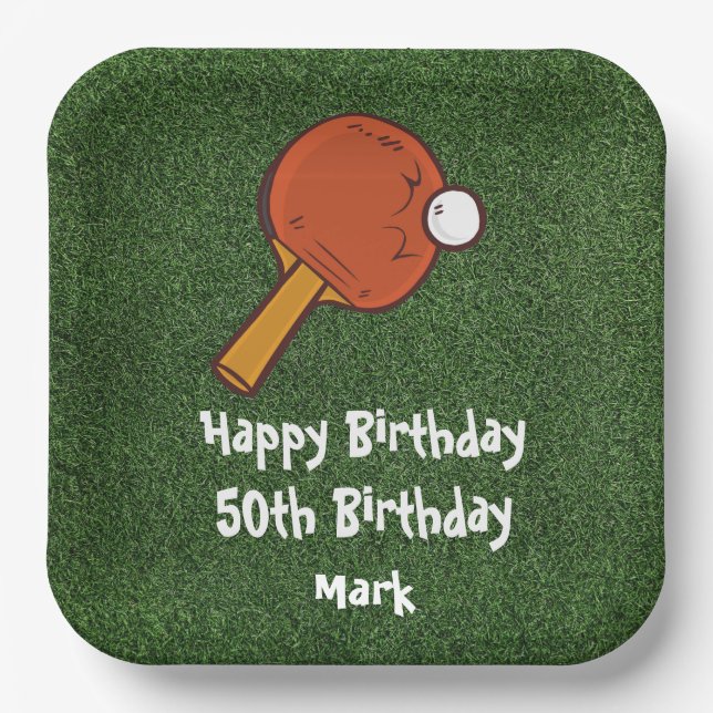  50th Birthday Table tennis ping pong Paper Plates (Front)