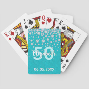 50th birthday teal green glitter diamonds poker cards